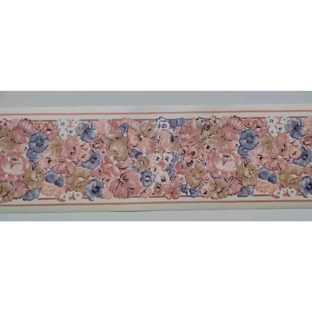 Floral Pattern Wallpaper Border EW1204B - 5 yds - Pink Brown Orange Flowers